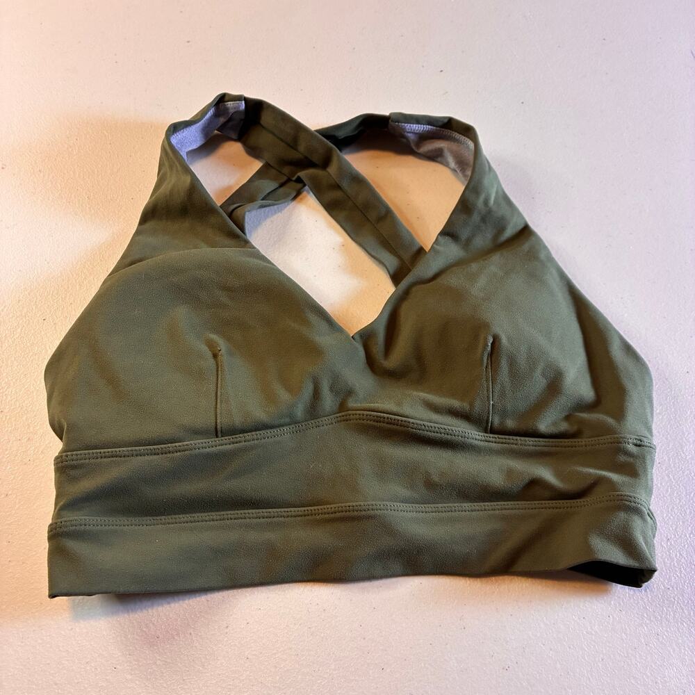 Be Primitive Sports Bra Womens M Olive Green Cross Back Strappy Workout Yoga